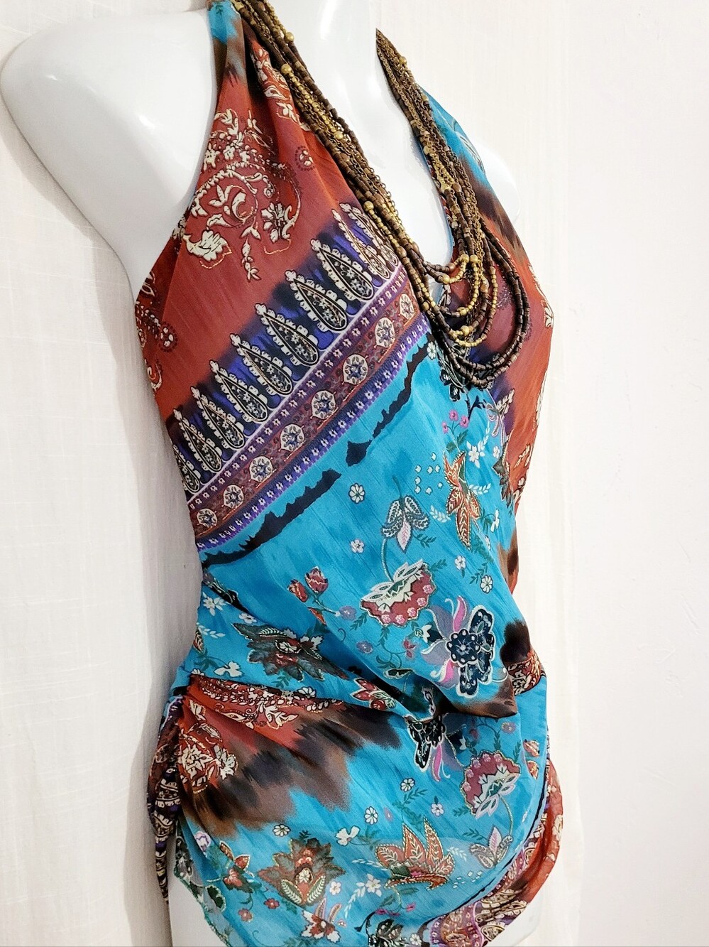 Women’s Halter Tank Top in Turquoise & Rust